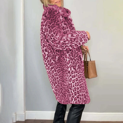 Women's Leopard Print Plush Jacket, Cozy Loose-Fit Warm Coat Elegant Medium-Length Fall Winter Outwear See size chart under “more details” The Fashion Celestial