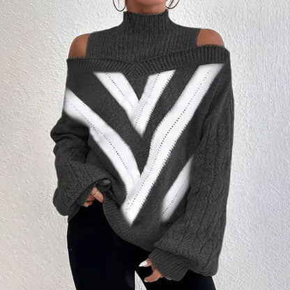Women’s Elegant Off-Shoulder Turtleneck Sweater — Long Sleeve Knit Top FitiqueFit