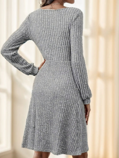 Elegant Long Sleeve Ribbed Knit Dress With Button Details Grayceful LLC