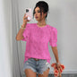 Women's Hollow-Out Lace Puff-Sleeve Shirt Top – Loose Fit FitiqueFit