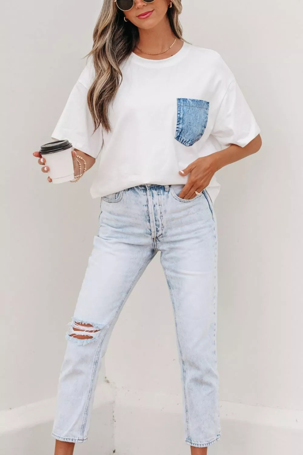 Color Block Chest Pocket Patched Casual Short Sleeve Top New Era Fashion LLc