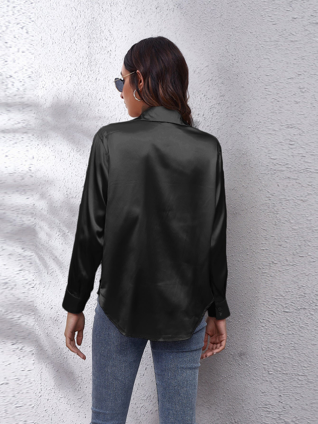 Hot Style In-Kind Shooting Satin Shirt Women'S Satin Imitation Long-Sleeved Shirt New European And American Cross-Border Women'S Clothing NovaCart
