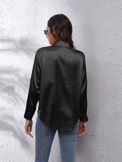 Hot Style In-Kind Shooting Satin Shirt Women'S Satin Imitation Long-Sleeved Shirt New European And American Cross-Border Women'S Clothing NovaCart