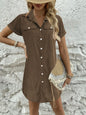 Women’s Retro Casual Corduroy Short Sleeve Shirt Dress FitiqueFit