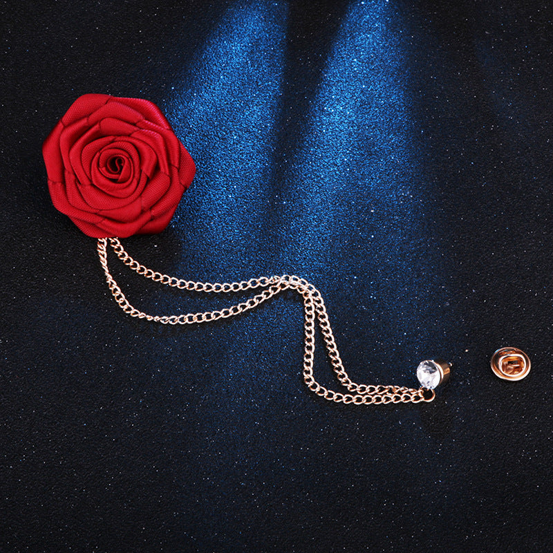 Men's Wedding Ceremony Groom Handmade Rose Chain Brooch NovaCart