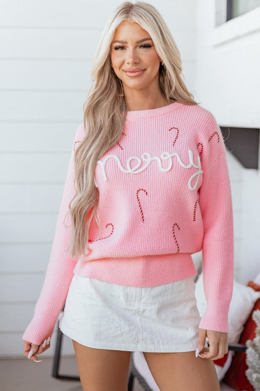Merry Candy Cane Embroidered Crewneck Sweater Shop Style & More | Fresh Looks, Everyday Deals & Free Shipping