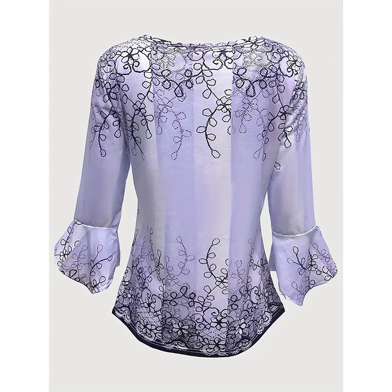 Women’s V-Neck 3/4 Sleeve Button-Front Tunic Blouse FitiqueFit
