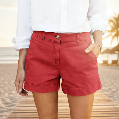 Women's High-Waisted Twill Cotton Bermuda Shorts FitiqueFit