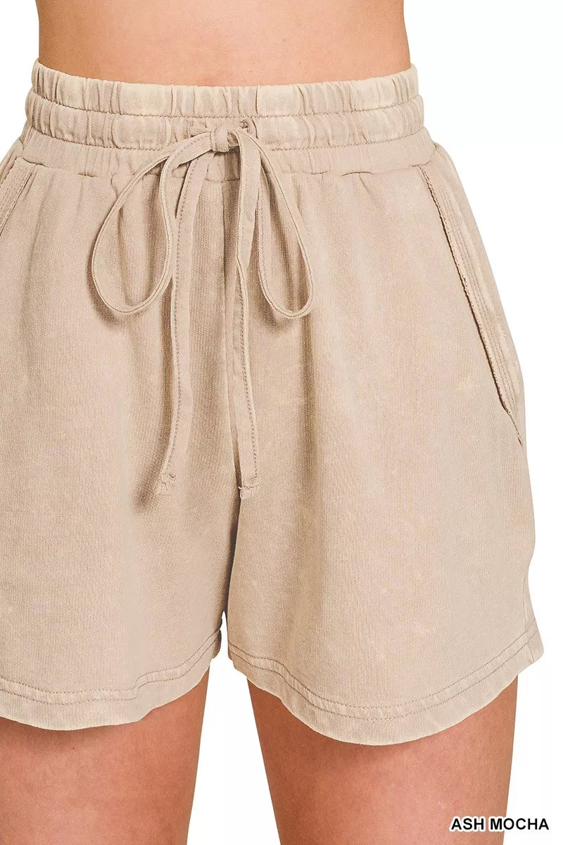 Zenana French Terry Acid Washed Relaxed Top & Short Set New Era Fashion LLc