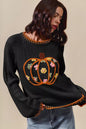 SO ME Pumpkin Floral Embroidered Thanksgiving Sweater West2East Surf