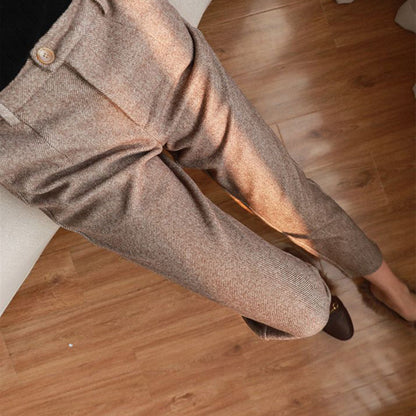 Women's Solid Color Wool-Like Tapered Trousers | Classic Ankle-Length Pants FitiqueFit