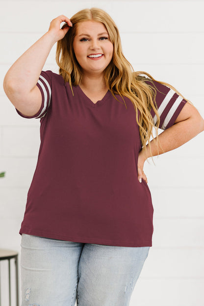 Plus Size Striped V-Neck Tee Shirt See size chart under “more details” The Fashion Celestial