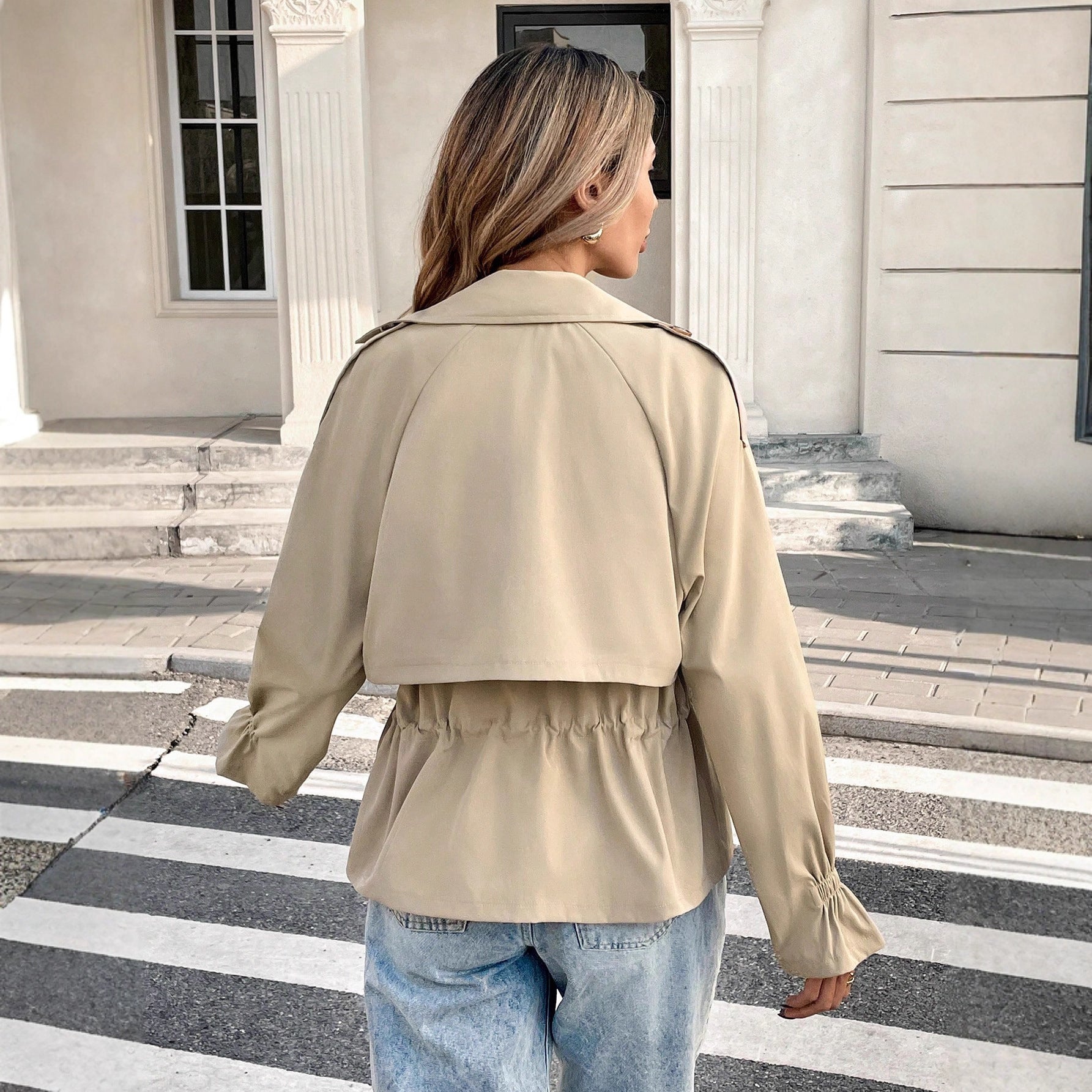 Women's Drawstring Waist Figure-Flattering Casual Coat – Khaki FitiqueFit