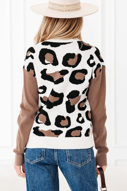 Leopard Colorblock Drop Shoulder V-Neck Sweater Shop Style & More | Fresh Looks, Everyday Deals & Free Shipping