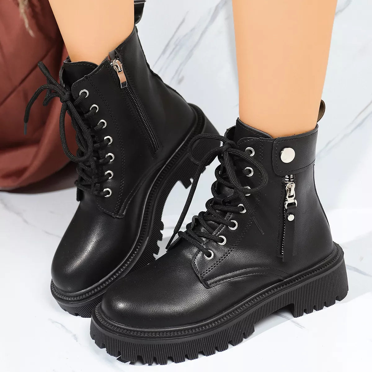 Round Toe Block Heels Boots with Mid-Heel Comfort FitiqueFit