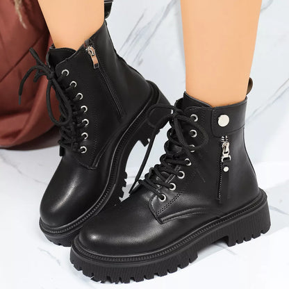 Round Toe Block Heels Boots with Mid-Heel Comfort FitiqueFit