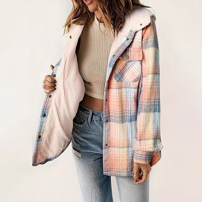Women's Plaid Button-Up Long Sleeve Jacket FitiqueFit
