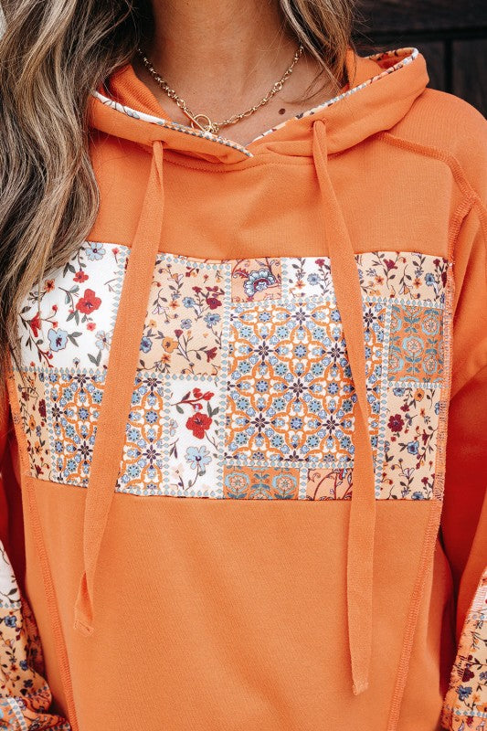 Floral Patchwork Drawstring Hoodie Shop Style & More | Fresh Looks, Everyday Deals & Free Shipping