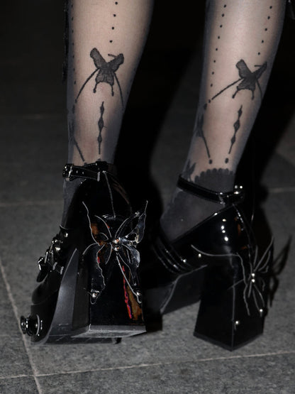 Rivet Bow Round Toe Bright Leather Platform Thick High Heels See size chart under “more details” The Fashion Celestial