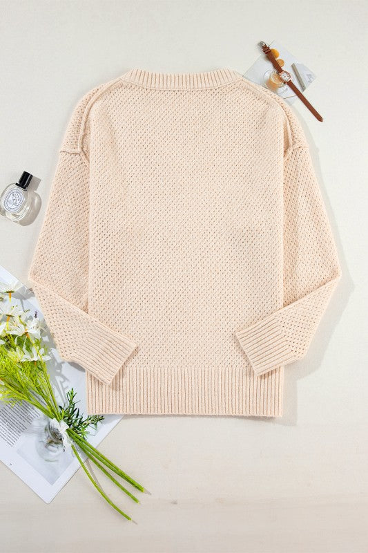 Solid Eyelet V-Neck Drop Shoulder Sweater Shop Style & More | Fresh Looks, Everyday Deals & Free Shipping