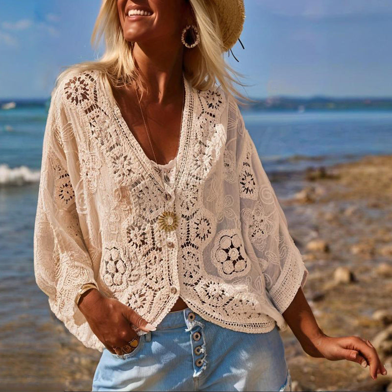 Boho Lace V-Neck Cardigan FitiqueFit