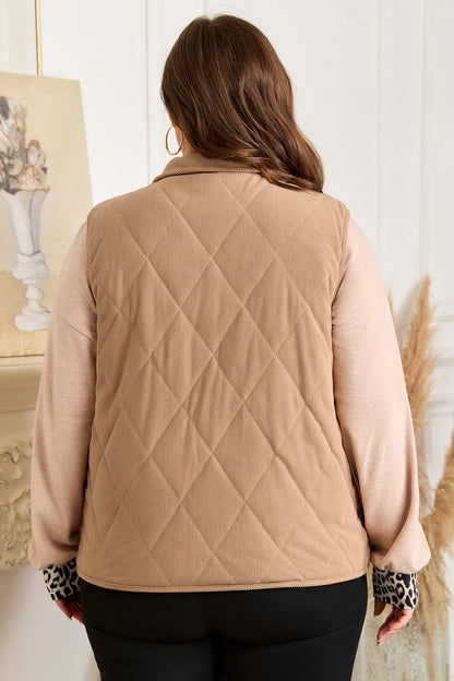 Camel Plus Size Quilted Cord Snap Button Vest Jacket Garden Naked Curves