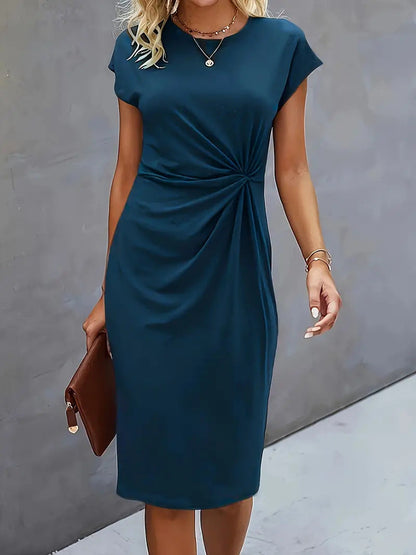 Front Knot Bodycon Midi Dress – Round Neck Sleeveless Tie Dress FitiqueFit