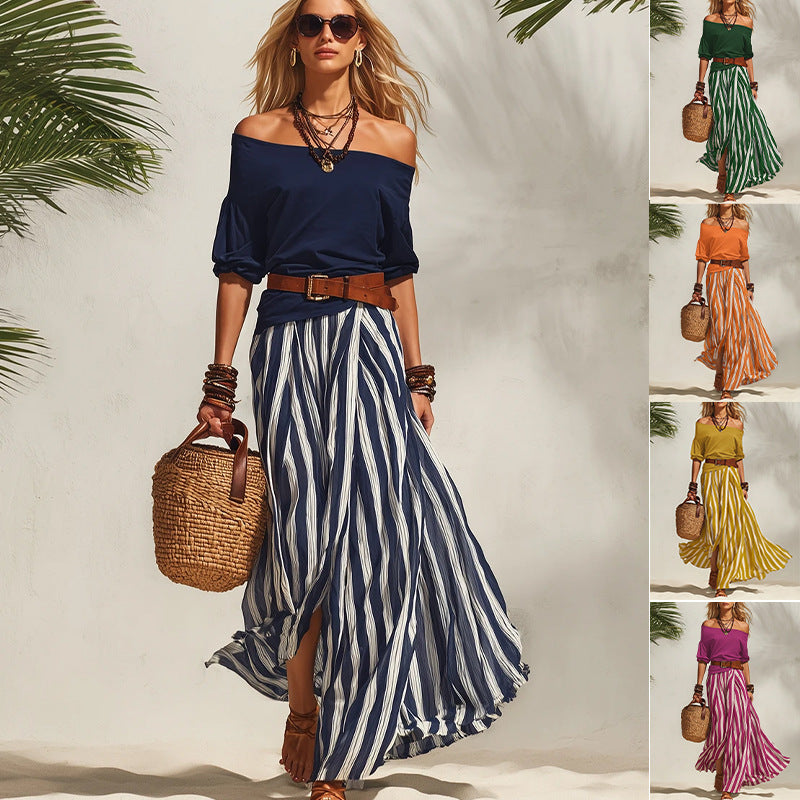 Women's Off-Shoulder Top & Slit Maxi Skirt Set FitiqueFit