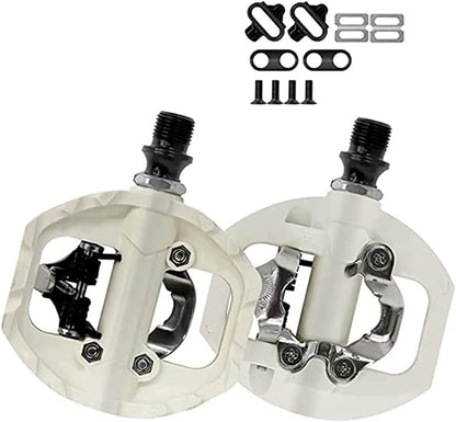 MTB Pedals Clipless SPD Self-Locking Pedals Compatible with Shimano SPD Lightweight Nylon Fiber Bicycle Platform Pedals with Cleat Included for BMX MTB Spin Trekking Bike，9/16" White