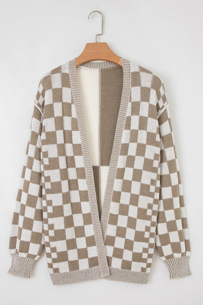 Checker Open Front Drop Shoulder Cardigan Shop Style & More | Fresh Looks, Everyday Deals & Free Shipping