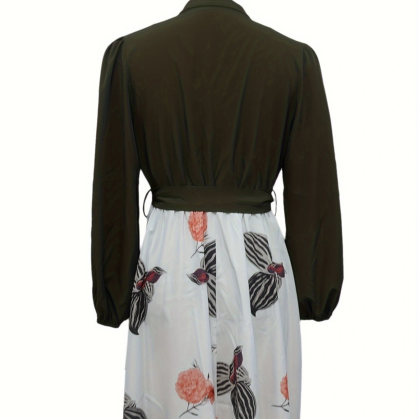 Ladies' Fashion Printed V-neck Waist Strap Casual Dress FitiqueFit