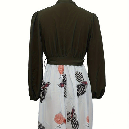 Ladies' Fashion Printed V-neck Waist Strap Casual Dress FitiqueFit