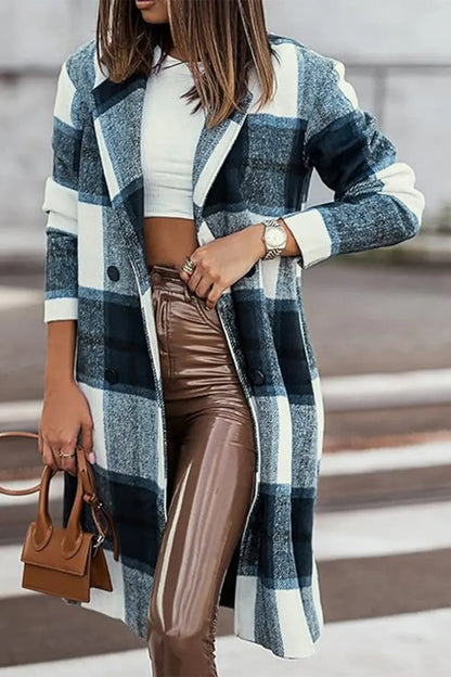 Double Take Full Size Plaid Button Up Lapel Collar Coat West2East Surf
