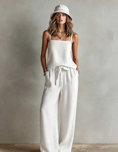 Women's Spaghetti Strap Cami Top & Wide-Leg Pants Two-Piece Set FitiqueFit