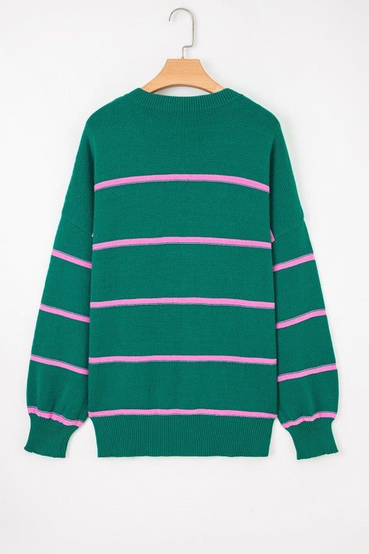 Plus Size Stripe Half Button Drop Shoulder Sweater Shop Style & More | Fresh Looks, Everyday Deals & Free Shipping