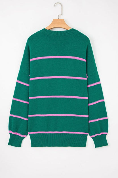 Plus Size Stripe Half Button Drop Shoulder Sweater Shop Style & More | Fresh Looks, Everyday Deals & Free Shipping