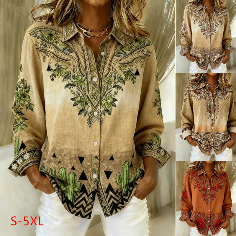 Loose-Fit Floral Print Lapel Cardigan Shirt – 4 Prints, S–5XL FitiqueFit
