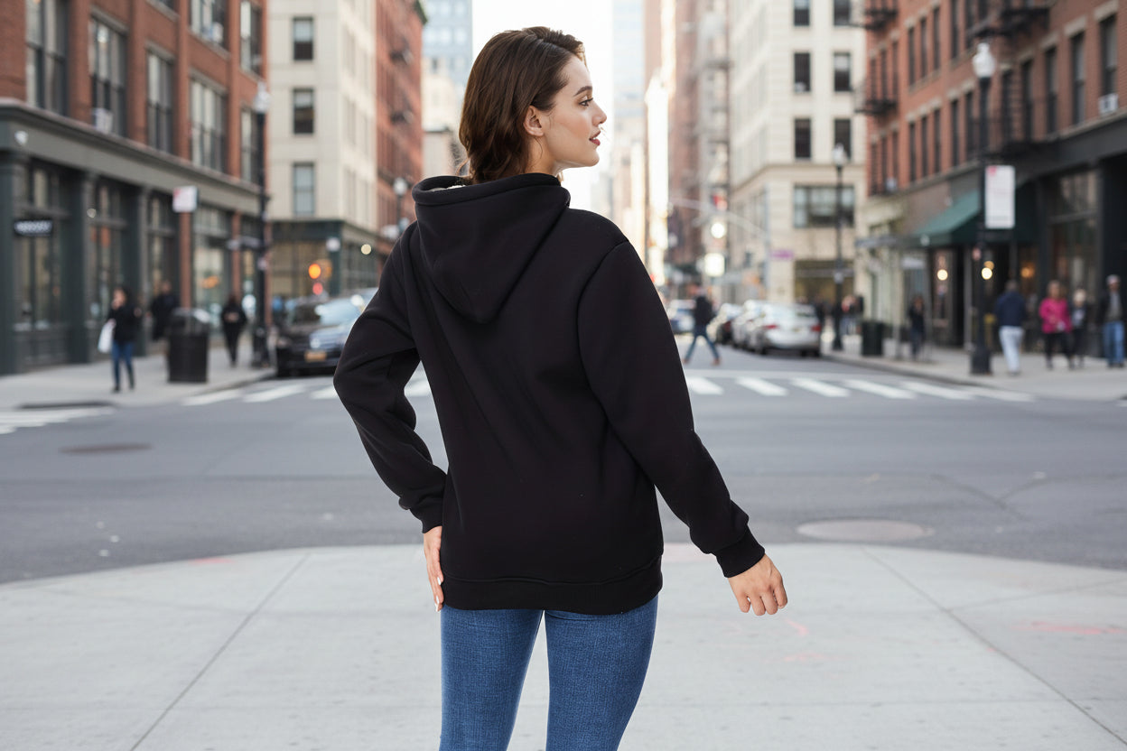 🖤 Women’s Winter Velvet Hoodie — Solid Color Warm Sweatshirt FitiqueFit