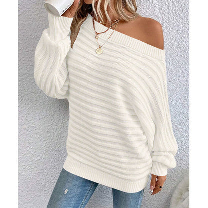 Off-Shoulder Batwing Sweater – Loose Knit Pull-Over for Fall FitiqueFit