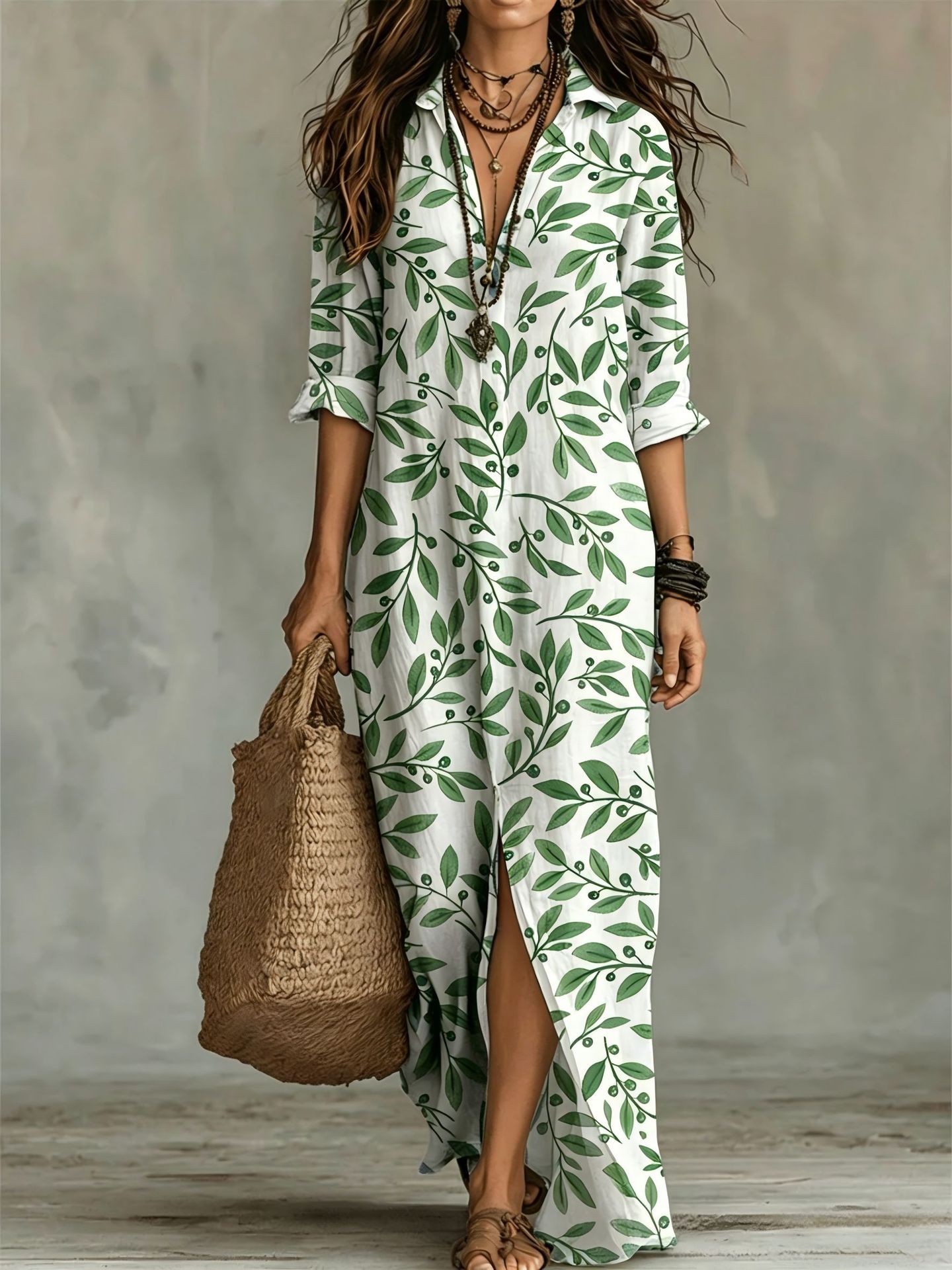 Digital Print Lapel Midi Shirt Dress – 5 Colors, S–3XL FitiqueFit