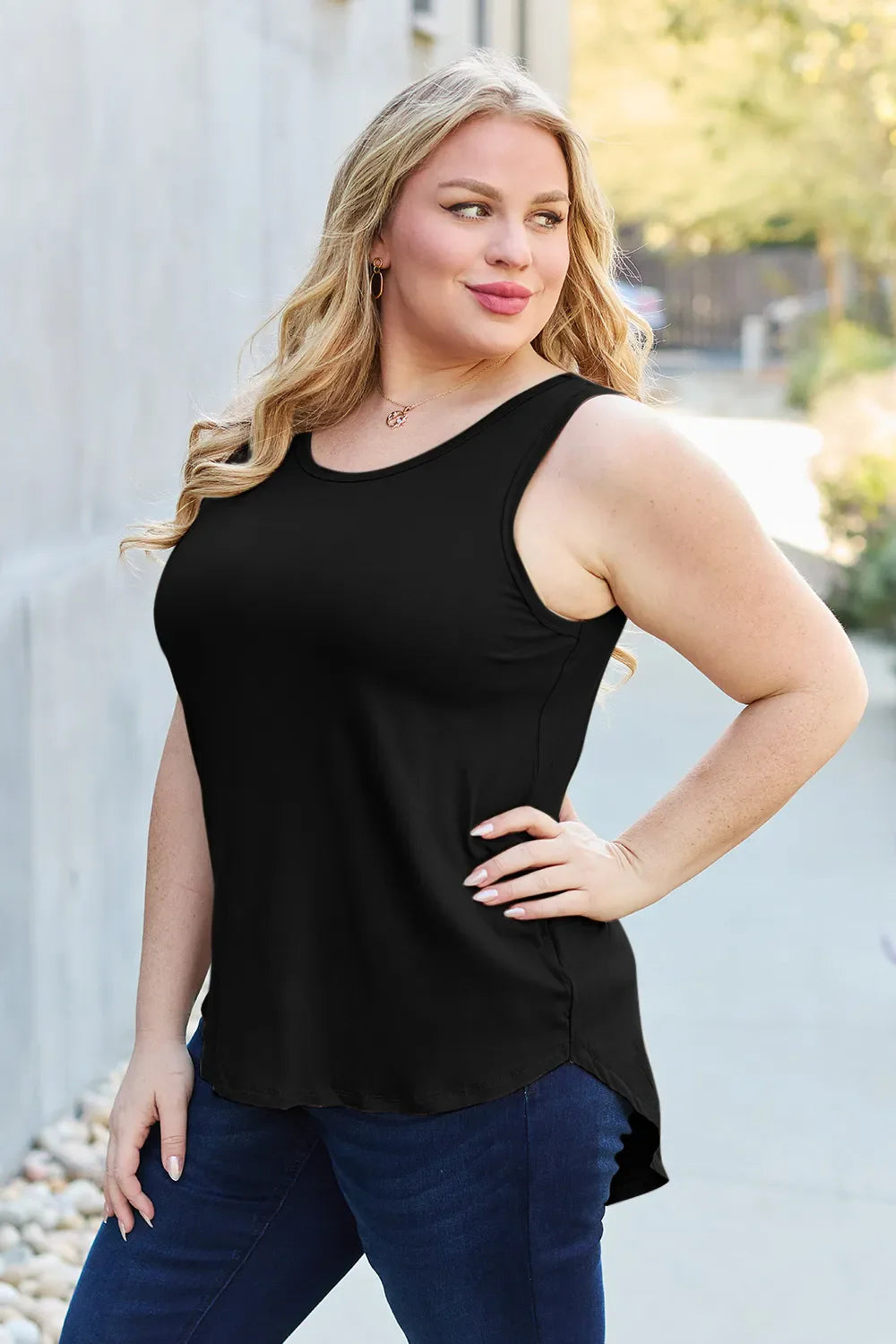Basic Bae Full Size Round Neck Curved Hem Tank New Era Fashion LLc