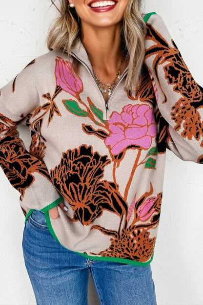 Floral Knit Quarter-Zip Long Sleeve Sweater Shop Style & More | Fresh Looks, Everyday Deals & Free Shipping