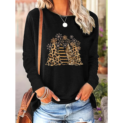 Women’s Long Sleeve Merry Christmas T-Shirt – Cute Christmas Tree Graphic Tee FitiqueFit