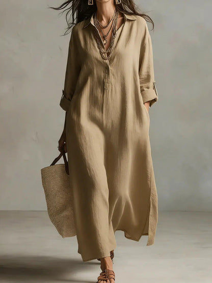Women's Casual Long-Sleeve Linen Shirt Dress – Relaxed Fit FitiqueFit