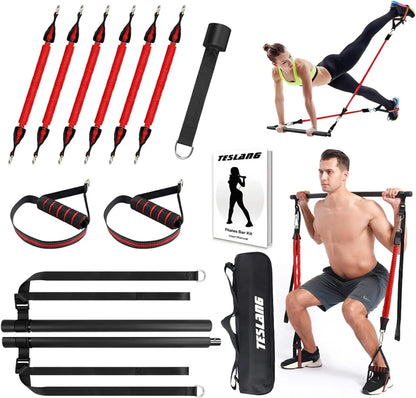 Upgraded 60-180LBS Adjustable Pilates Bar Kit with Resistance Band, Anti-Break, Portable Fitness Exercise Workout Toning Bar Stick for Stretching Twisting Sit-Up, Home Workout Equipment Men Women