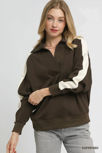 Umgee Color Block Polo Sweatshirt West2East Surf