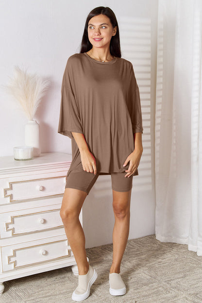 Basic Bae Full Size Soft Rayon Three-Quarter Sleeve Top and Shorts Set New Era Fashion LLc