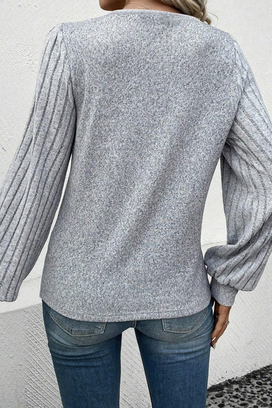 Buttoned V Neck Ribbed Puff Sleeve Top Shop Style & More | Fresh Looks, Everyday Deals & Free Shipping
