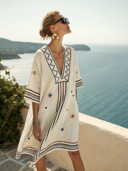 Women's Printed Loose A-Line Beach Midi Dress – Vacation Resort FitiqueFit