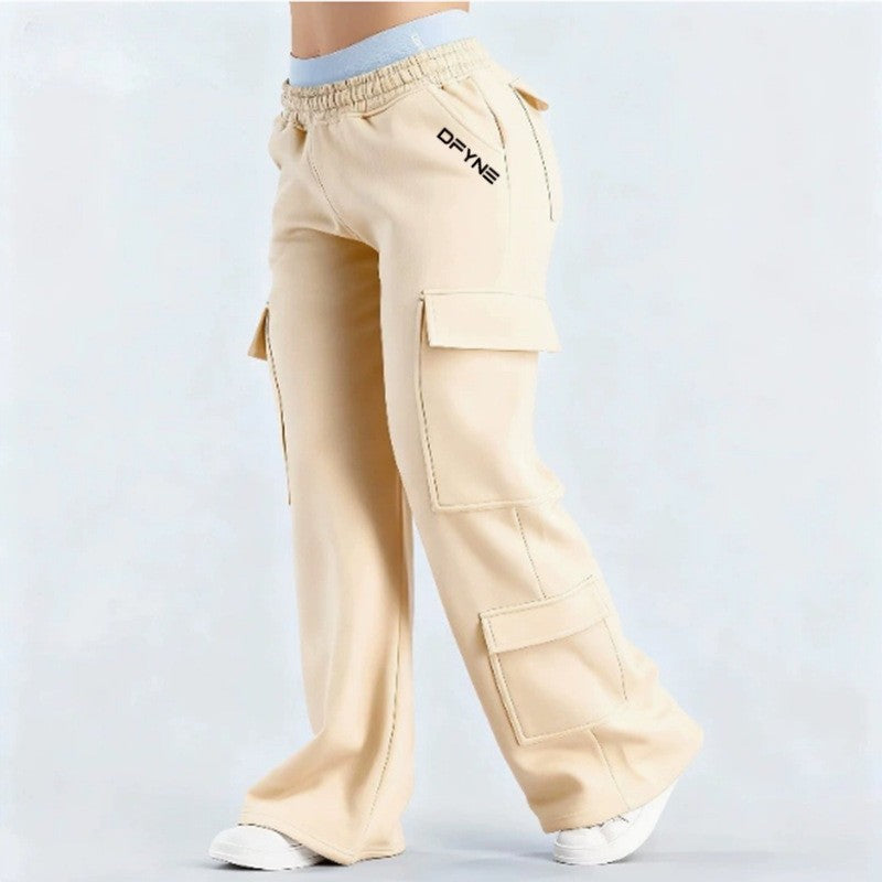Women's Loose-Fit Casual Pants with Pockets – Solid Color Two-Tone Label FitiqueFit